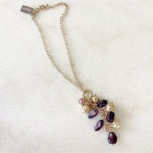 Chico’s Kiniski Pendant Necklace Gold Purple Stones NWT